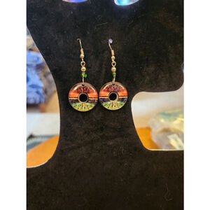 Spirit Of Nature Acrylic Round Donut Shaped Dangle Multi Color Earrings